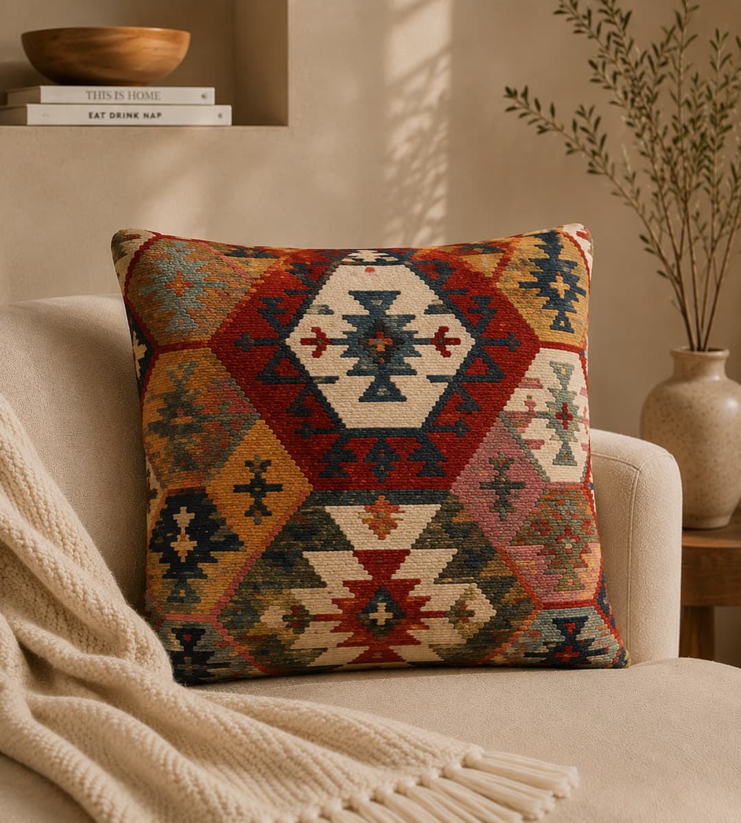 Çok Renkli Kilim Panel Kırlent