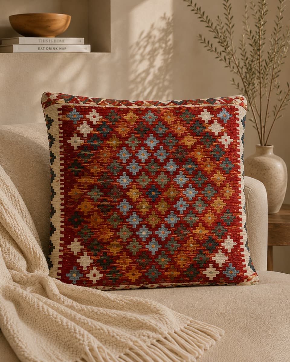Kırmızı Kilim Motifli Kırlent